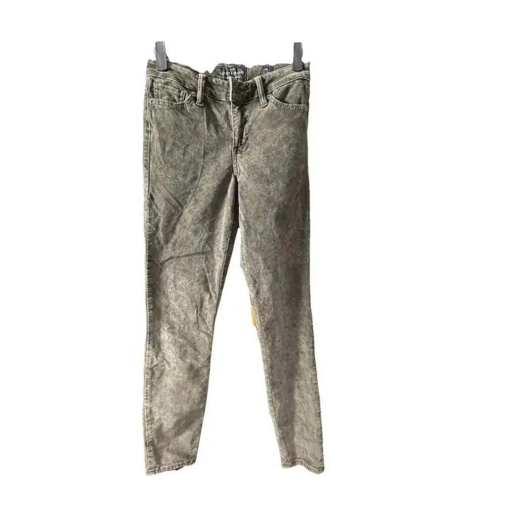 Lucky Brand Jeans Women's 00/24 Olive Green Velvet Ava Super Skinny Retro Y2K